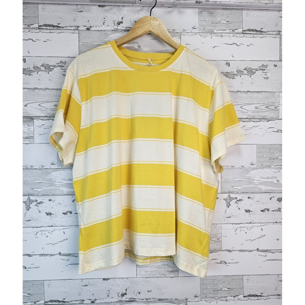 Everlane Organic Cotton Tee Cropped Yellow Striped Relax Women 3X